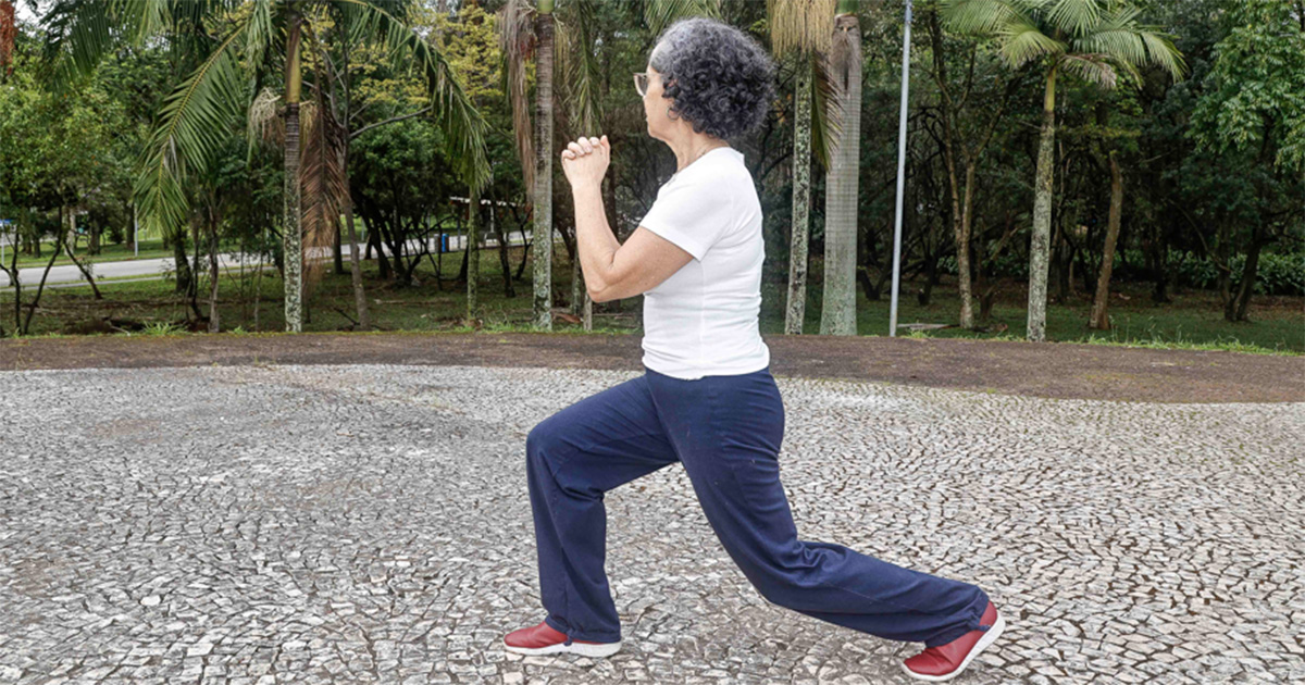 Idosos realizando exercícios físicos em programa de treinamento.